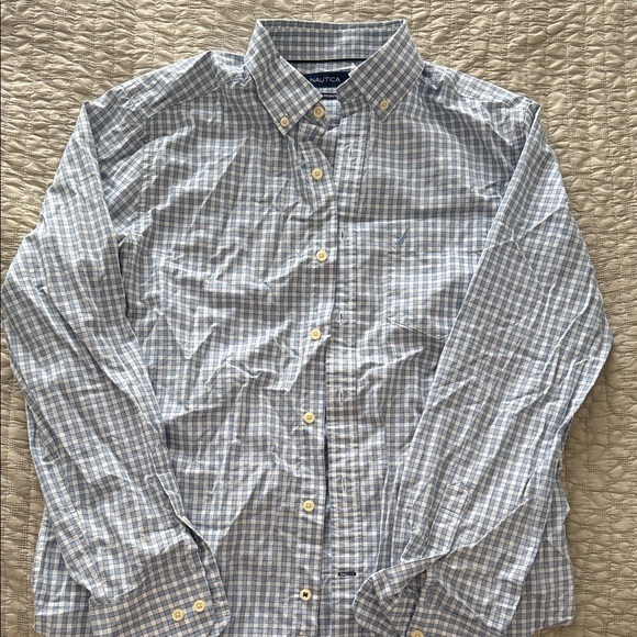 Nautica Men's Light Blue Plaid Button-Down Shirt - Picture 1 of 2